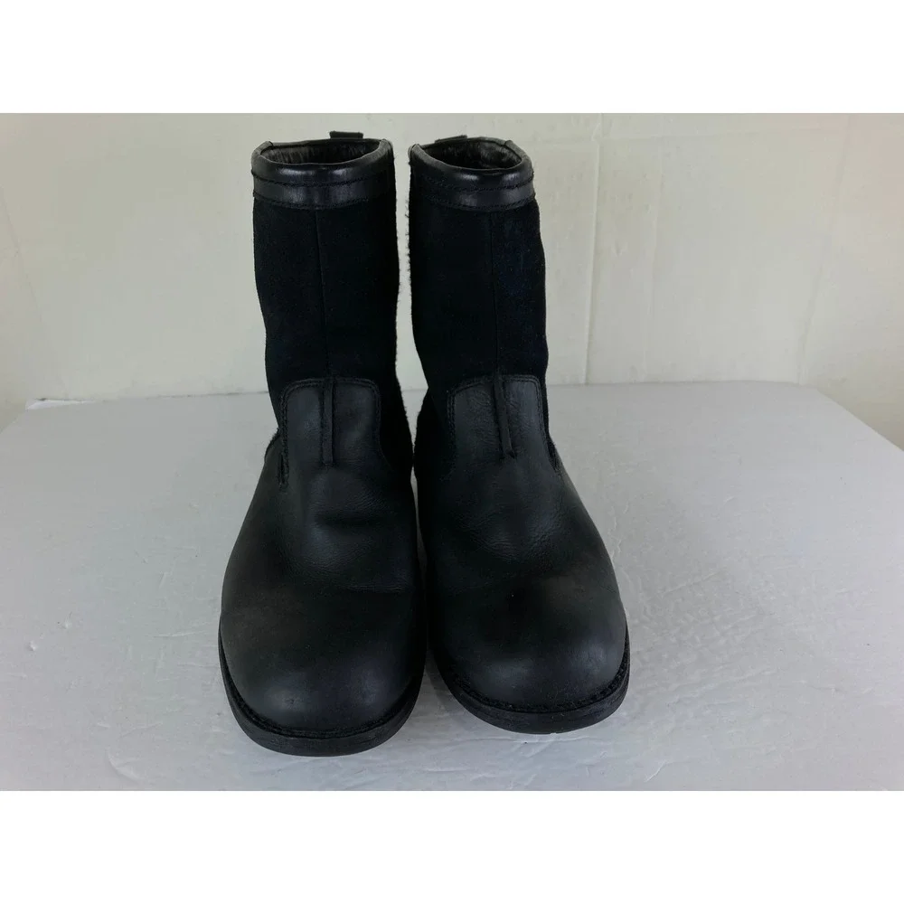 UGG Blackwell Boots Men 10 Black Leather Suede Pull On Biker Moto Designer Warm